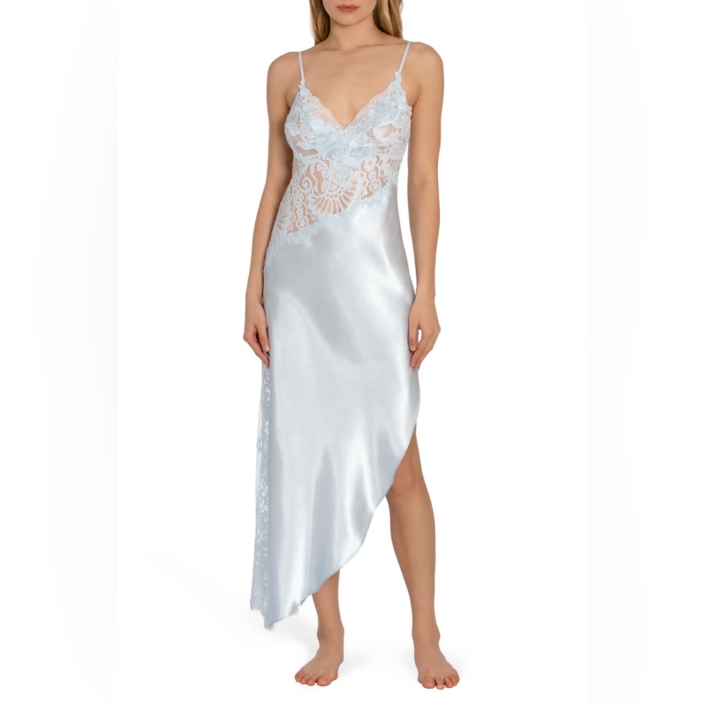 Jonquil Satin Lace Slip Dress in Light Blue